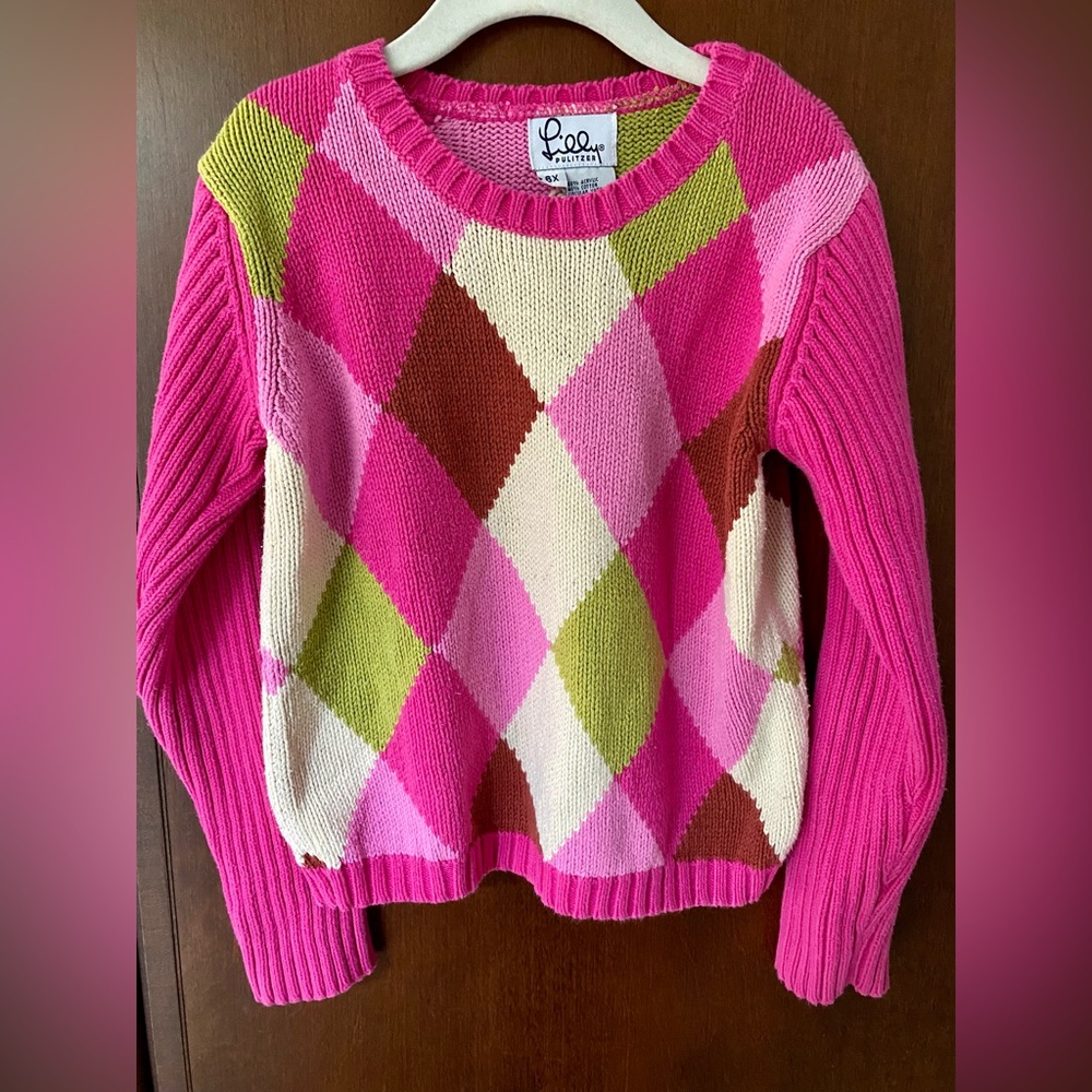 Lilly Pulitzer size 6 pink argyle sweater